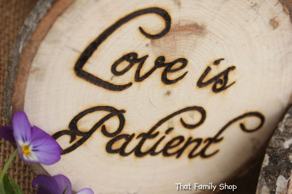 Set of TEN Corinthians Decorations 'Love is Patient, Love is Kind', 1.Cor.13: Rustic Wedding Aisle-thatfamilyshop.com