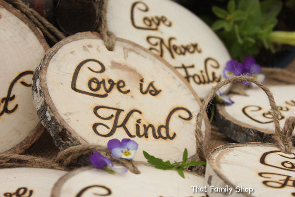 Set of TEN Corinthians Decorations 'Love is Patient, Love is Kind', 1.Cor.13: Rustic Wedding Aisle-thatfamilyshop.com