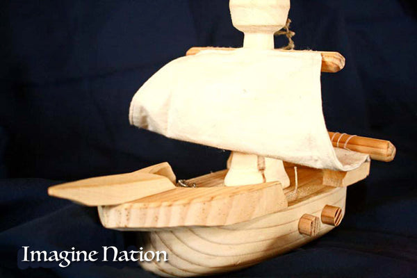 Toy Boat Children's Pirate Ship Natural Wooden Play Ladder Crows Nest Sail Sea-thatfamilyshop.com
