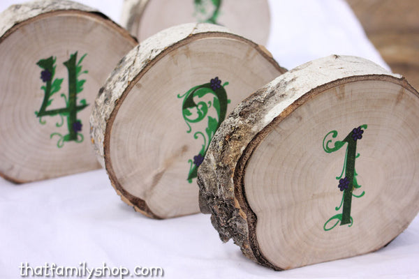 Beautiful Log Table Numbers for Rustic Wedding, Reception Seating Display-thatfamilyshop.com