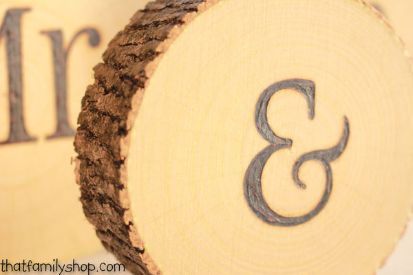 Mr and Mrs Rustic Slices for Sweetheart Table-thatfamilyshop.com