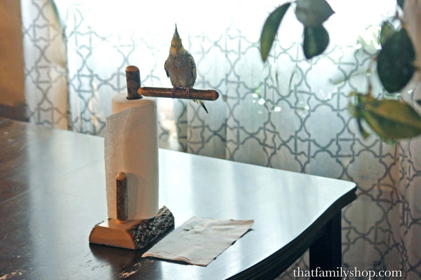 The "Poopy Perch" Paper Towel Holder and Pet Bird Trainer