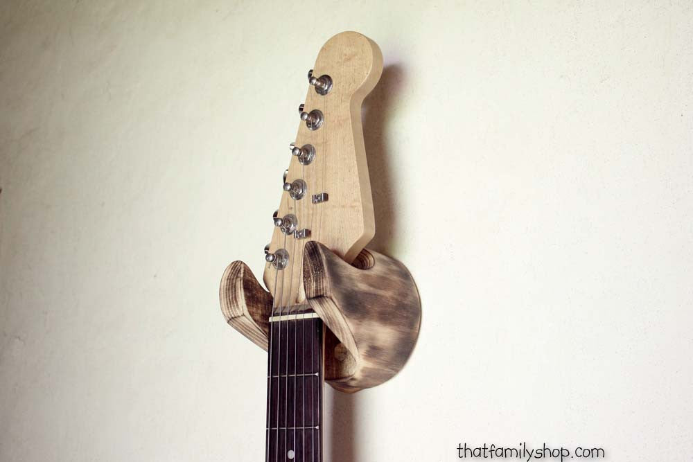 Torched Log Guitar Hanger, Wall-Mounted Rustic Accessory for Musician-thatfamilyshop.com