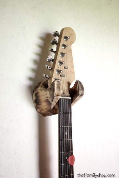 Torched Log Guitar Hanger, Wall-Mounted Rustic Accessory for Musician-thatfamilyshop.com