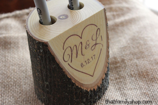 Custom Names and Date Rustic Pen Holder for Wedding Table Guest Book-thatfamilyshop.com