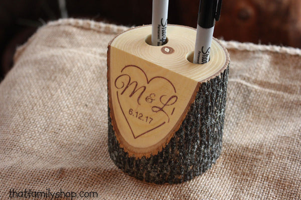 Custom Names and Date Rustic Pen Holder for Wedding Table Guest Book-thatfamilyshop.com