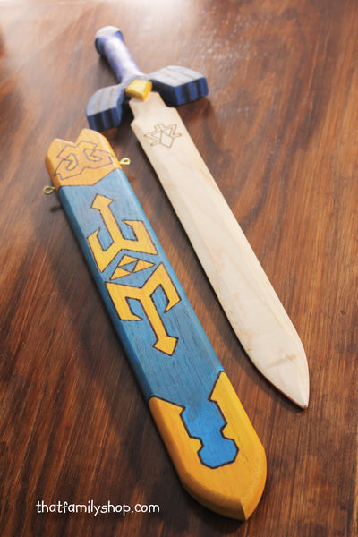 Legend of Zelda Master Sword, Painted Wooden Toy Sword, Computer/Video Game, Replica Costume Prop-thatfamilyshop.com