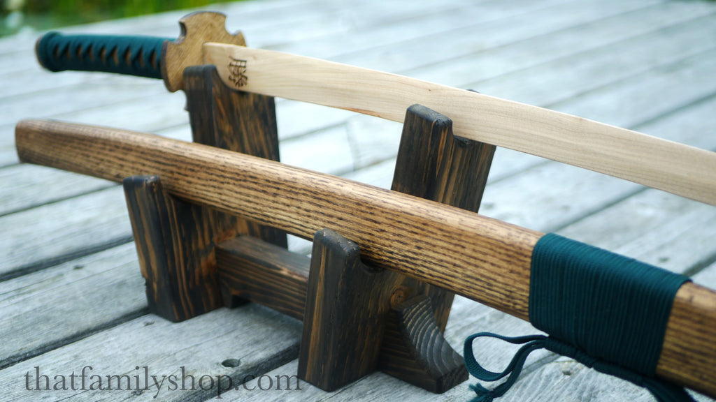 Double Katana Sword Display Stand, Japanese Samurai Katana Rack Holder