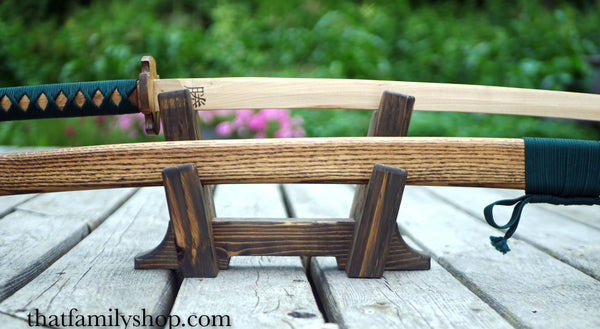 Double Katana Sword Display Stand, Japanese Samurai Katana Rack Holder