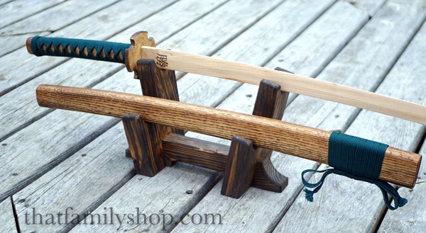 Double Katana Sword Display Stand, Japanese Samurai Katana Rack Holder