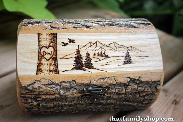 Log Ring Box with Mountain Lid Art