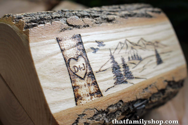 Log Ring Box with Mountain Lid Art