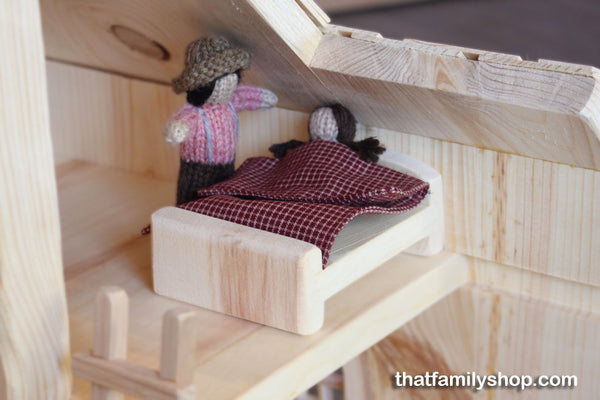 Little House Prairie Dollhouse Playset, Family People, House, Furniture, Accessories, Natural Waldorf-thatfamilyshop.com