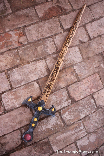 Wooden Excalibur Sword, Once Upon Time TV show look alike, Painted, Burned Details, Costume Accessory-thatfamilyshop.com