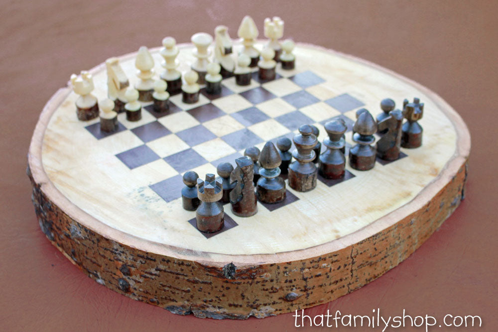Hand-Turned Rustic Log Chess Set-thatfamilyshop.com