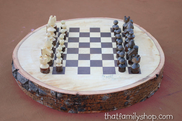 Hand-Turned Rustic Log Chess Set-thatfamilyshop.com