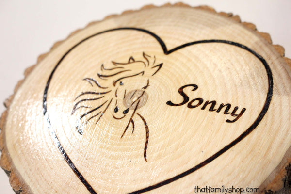 Horse Name Log Jewelry Box with Felted Heart-thatfamilyshop.com