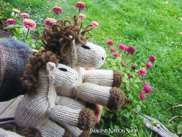 Cinnamon: Mini Pony Girl's Stuffed Animal Knitted Horse Filly Colt Natural Waldorf Toy-thatfamilyshop.com