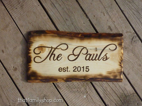 Rustic Sign with Torched Edges, Custom Personalized Name Plaque, Houswarming Gift-thatfamilyshop.com