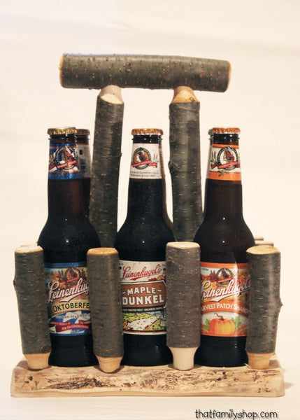 Log Beer Caddy Tote Unique Serving Gift Idea, Wooden Craft Brew Holder for Groomsman, Party Favor, Rustic Anniversary Present-thatfamilyshop.com
