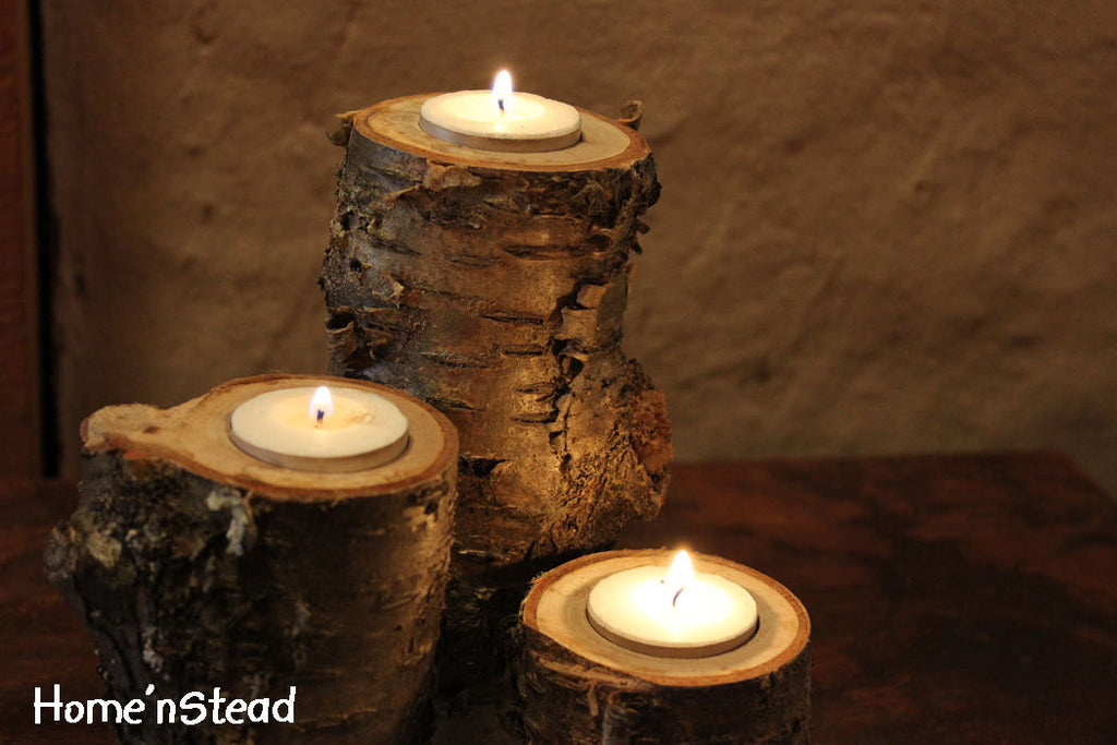 How to Make Rustic Candle Holders from Logs - Homespun Seasonal Living