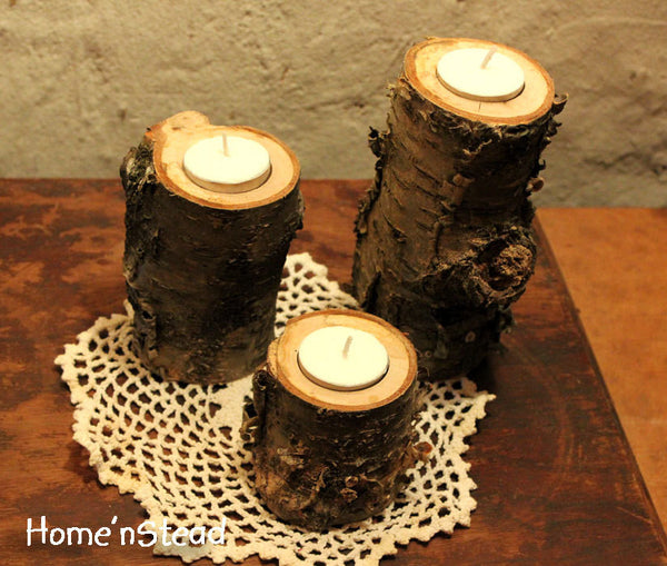 Log Candles Yellow Birch Rustic Wedding / Cabin Decor Table Center Piece Primitive Home-thatfamilyshop.com