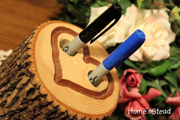 Engraved Heart Pen Holder Table Rustic Wedding Guest Book-thatfamilyshop.com