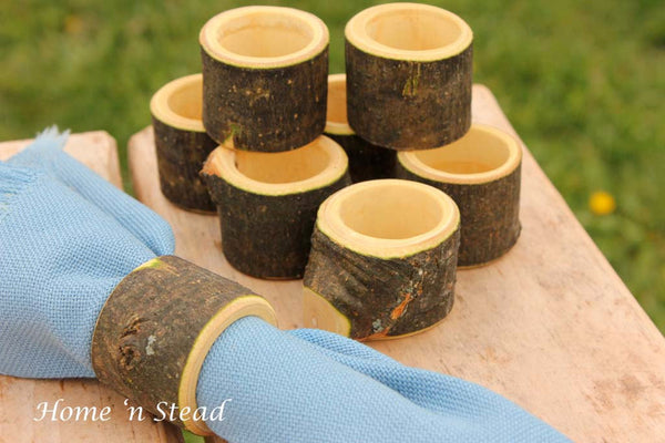 Set of (8) Branch Napkin Rings Holders, Log Home Kitchen Party Favors, Wood Table Accessories-thatfamilyshop.com