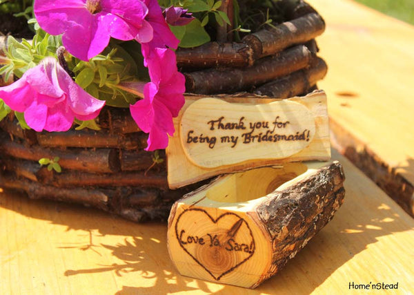 Bridesmaid Gift Jewelry Box Custom Personalization Rustic Flower Girl Wedding Party Favor-thatfamilyshop.com