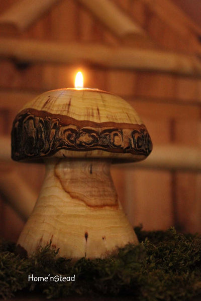Log Mushroom Candle Rustic Holiday Table Decor Tea Light Holder Natural Waldorf-thatfamilyshop.com