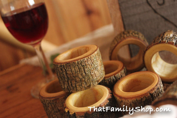 Real Log Napkin Rings (8 pcs) Holders Wedding Decor Home Kitchen Party Favor Dining-thatfamilyshop.com