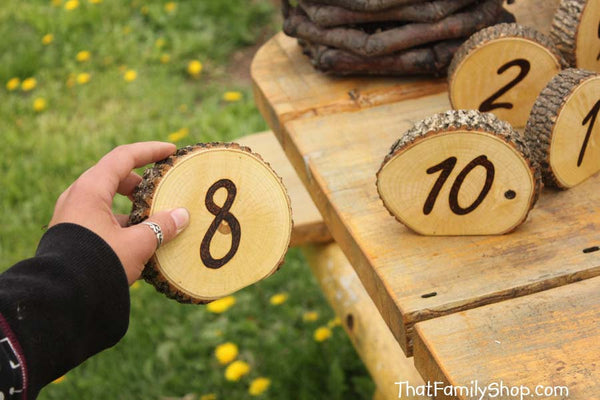 Rustic Wedding Burned Log Table Numbers Wood Bark Country Decor-thatfamilyshop.com
