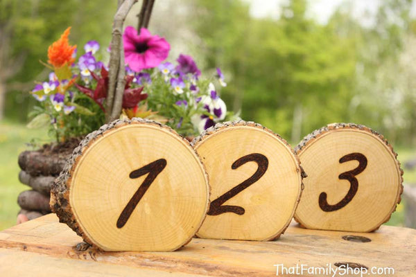 Rustic Wedding Burned Log Table Numbers Wood Bark Country Decor