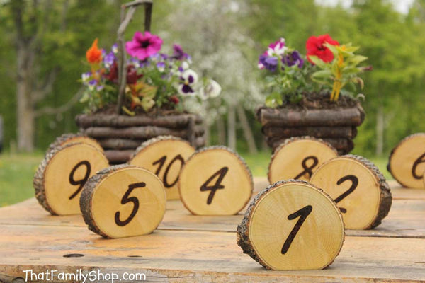 Rustic Wedding Burned Log Table Numbers Wood Bark Country Decor-thatfamilyshop.com