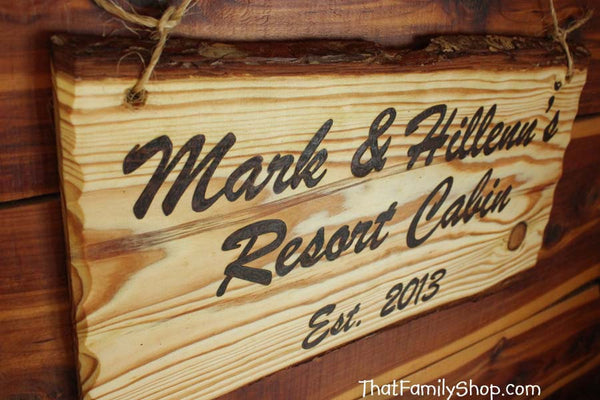 Custom Woodburned Sign Rustic Plaque Names Cabin Personalized-thatfamilyshop.com