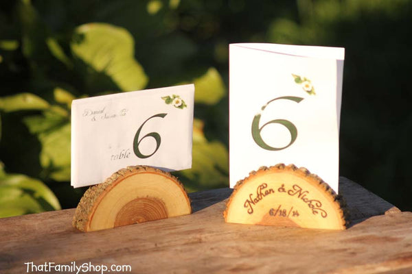 Personalized Card Holder Rustic Wedding Favor Custom Names /Initals /Date /Lettering Memory Picture Stand-thatfamilyshop.com