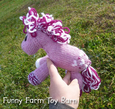 Sweetie: Knitted Pony Stuffed Animal Horse Pink Hearts Valentines Day Toy-thatfamilyshop.com