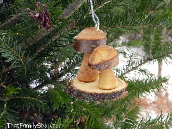 Christmas Mushroom Ornaments Pair Tree Set Holiday Decor Rustic-thatfamilyshop.com
