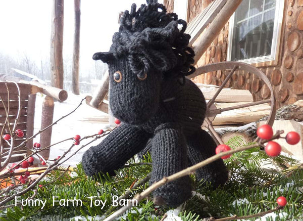 Black Beauty: Knitted Pony Stuffed Animal Horse Natural Waldorf Inspired Eco Friendly Toy-thatfamilyshop.com
