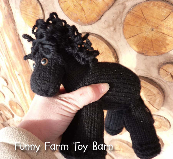 Black Beauty: Knitted Pony Stuffed Animal Horse Natural Waldorf Inspired Eco Friendly Toy-thatfamilyshop.com