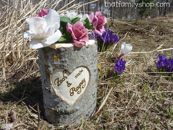 Personalized Mason Jar Holder Log Rustic Wedding Flower Vase with YOUR Names/Date-thatfamilyshop.com