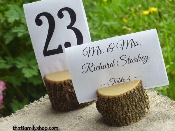 Rustic Wedding Log Table Number Stand Place Card Setting-thatfamilyshop.com