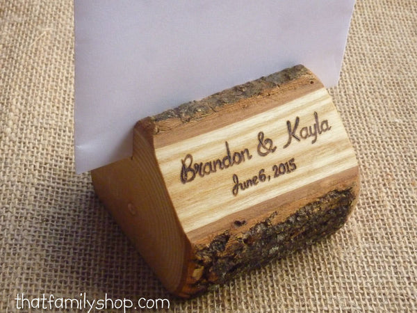 Photo Holder Rustic Wedding Favor Custom Names /Initals /Date /Lettering Memory Picture Stand-thatfamilyshop.com