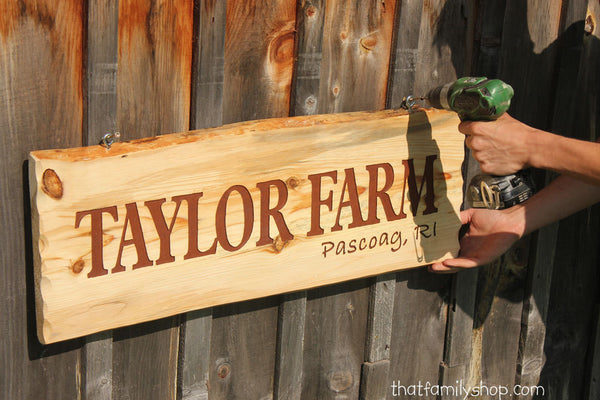 Large Engraved Custom Name Sign Rustic Cabin Personalized Plaque Log Slab-thatfamilyshop.com