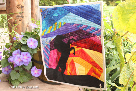 Sunset Stallion: Original Quilted Wall Hanging Rearing Horse-thatfamilyshop.com