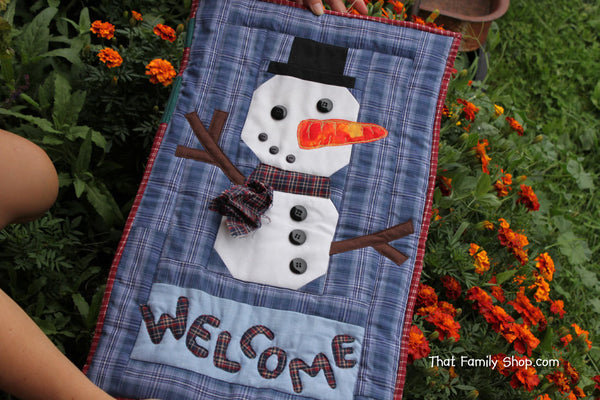 Snowman Welcome Banner Quilted Christmas Decoration-thatfamilyshop.com