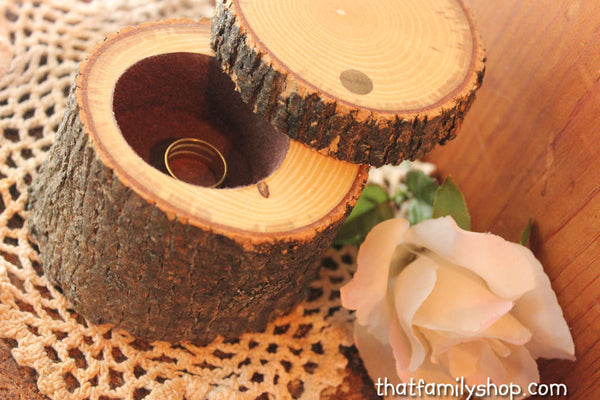 Swivel-Top Rustic Log Jewelry Ring Box with Flocked Felt Interior-thatfamilyshop.com
