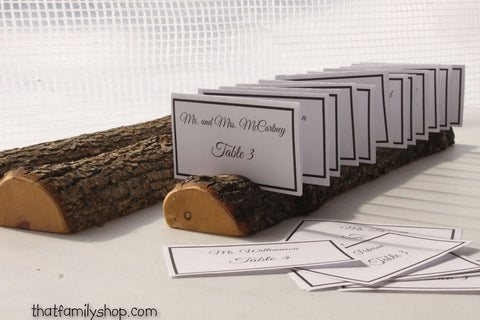 Half-Round Log Card Holder with Rough Bark Table Setting Rustic Wedding Display-thatfamilyshop.com