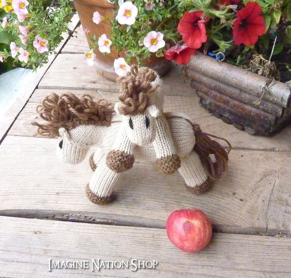 Cinnamon: Mini Pony Girl's Stuffed Animal Knitted Horse Filly Colt Natural Waldorf Toy-thatfamilyshop.com