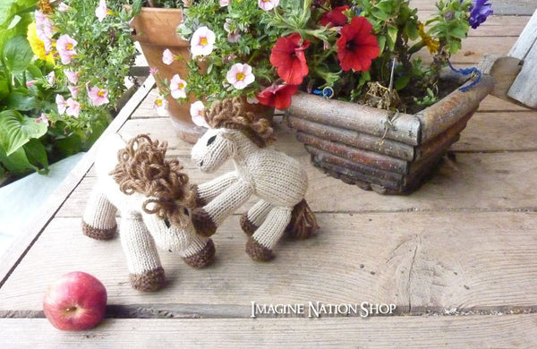 Cinnamon: Mini Pony Girl's Stuffed Animal Knitted Horse Filly Colt Natural Waldorf Toy-thatfamilyshop.com